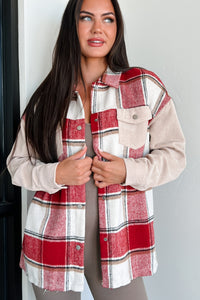 Selfish Decisions Corduroy Sleeve Plaid Shacket (Ruby) - NanaMacs