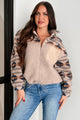 Santa Fe Sunsets Aztec Sherpa Jacket (Taupe Combo) - NanaMacs