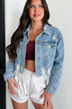 Cairo Distressed Denim Crop Jacket (Medium Denim)