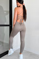 Time To Walk Away Lace-Up Back Jumpsuit (Taupe) - NanaMacs