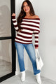 Savor The View Striped Off The Shoulder Sweater (Burgundy) - NanaMacs