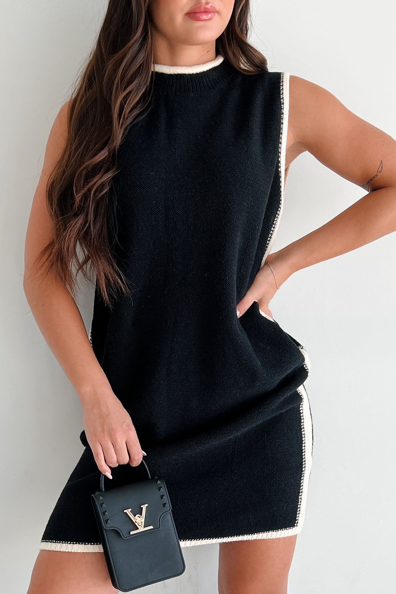 Mindful Moments Sleeveless Sweater Dress (Black/Cream)