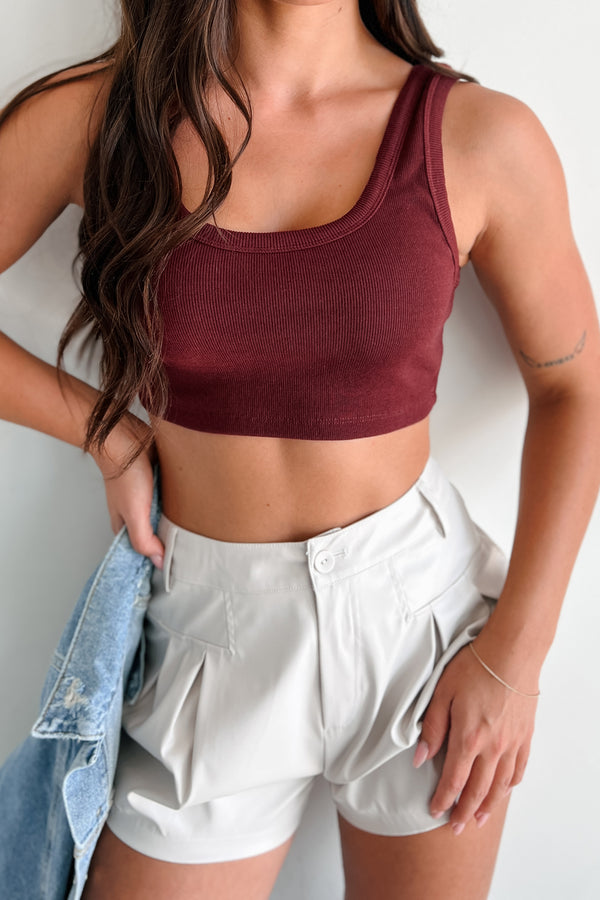 Just Basic Ribbed Crop Tank Top (Maroon) - NanaMacs