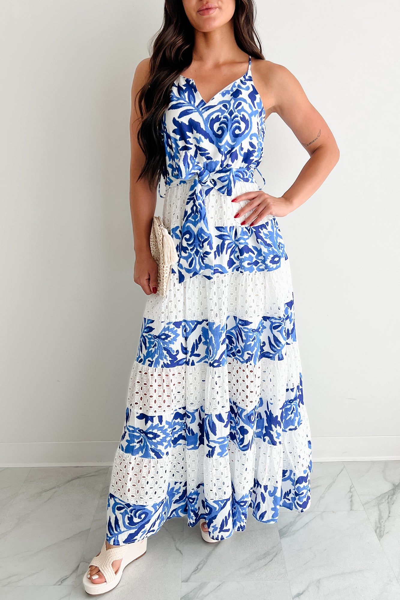 Women's Only Ever You Eyelet Lace Tiered Maxi Dress in Blue - Size M Women's Only Ever You Eyelet Lace Tiered Maxi Dress in Blue - Size M