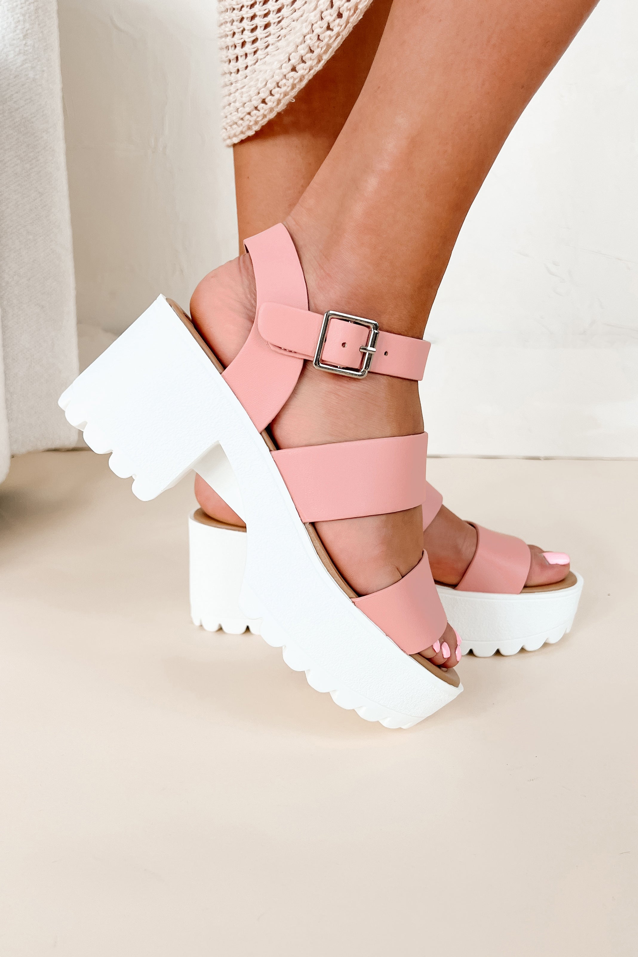 Takes Two To Tango Chunky Platform Sandals (Pink) - NanaMacs