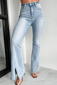 Calliope High Rise Split Hem Risen Flare Jeans (Light) - NanaMacs