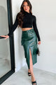 Shattering Norms Faux Leather Cargo Midi Skirt (Dark Green) - NanaMacs