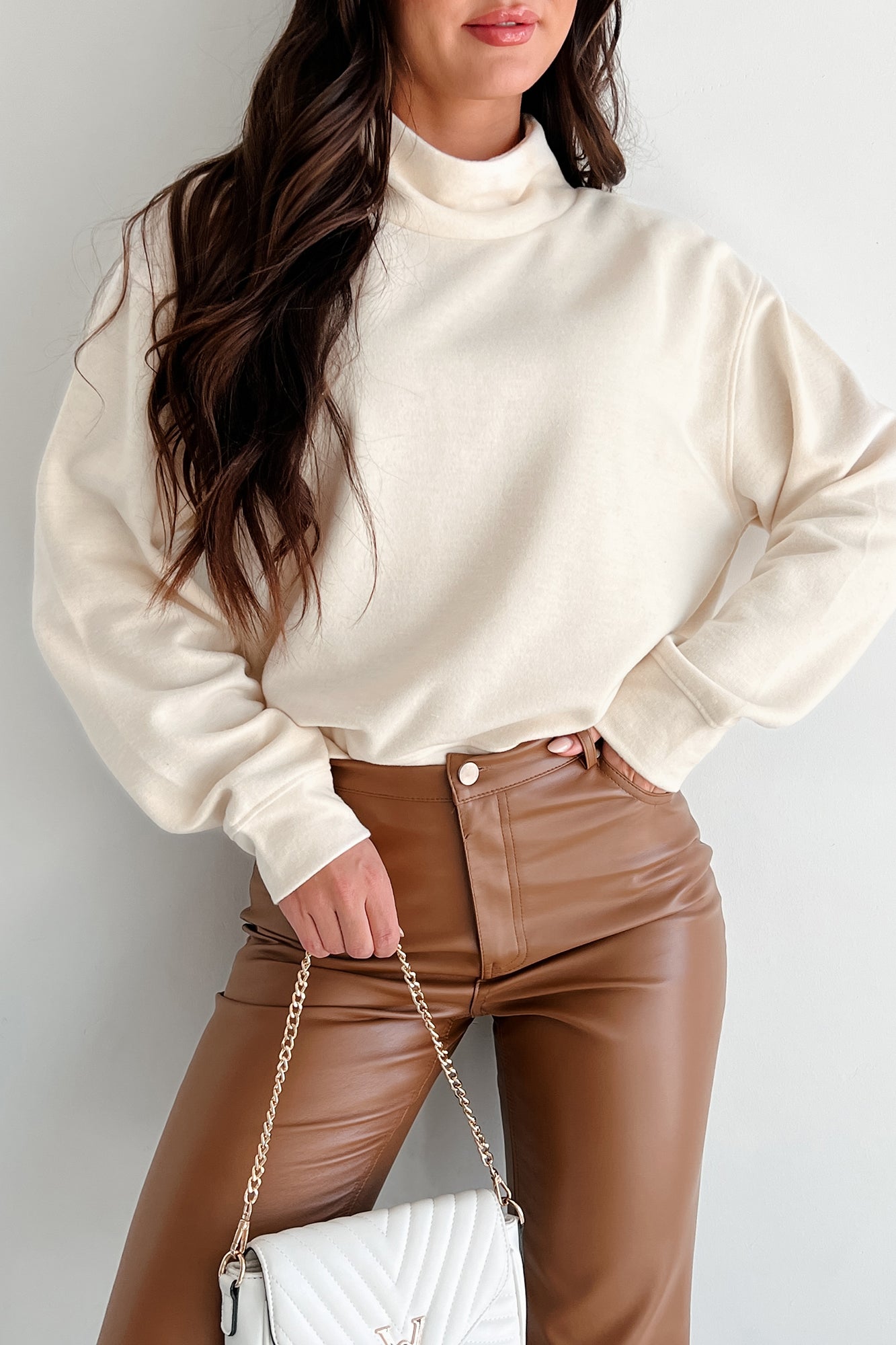 Keep Your Promise Funnel Neck Sweatshirt Top (Cream)