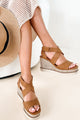 Choice Words Platform Wedge Heeled Sandals (Tan) - NanaMacs