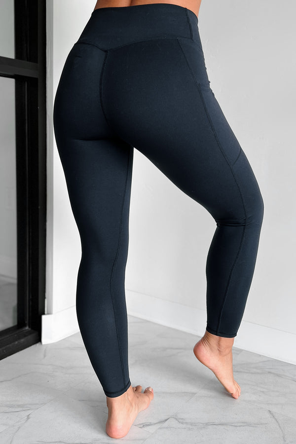 Setting The Record Mid Rise Side Pocket Leggings (Black) - NanaMacs