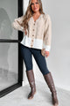 Anything Is Possible Mixed Knit Colorblock Cardigan (Taupe/White) - NanaMacs