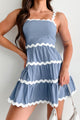 Easily Endearing Rick Rack Trim Mini Dress (Blue/White) - NanaMacs