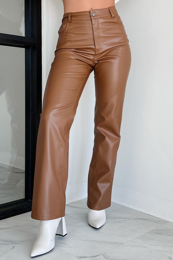 Signature Pose Faux Leather Pants (Brown) - NanaMacs