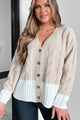 Anything Is Possible Mixed Knit Colorblock Cardigan (Taupe/White) - NanaMacs