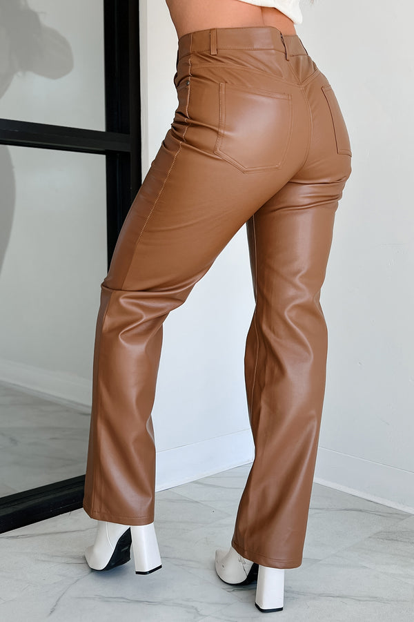 Signature Pose Faux Leather Pants (Brown) - NanaMacs