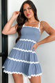 Easily Endearing Rick Rack Trim Mini Dress (Blue/White) - NanaMacs