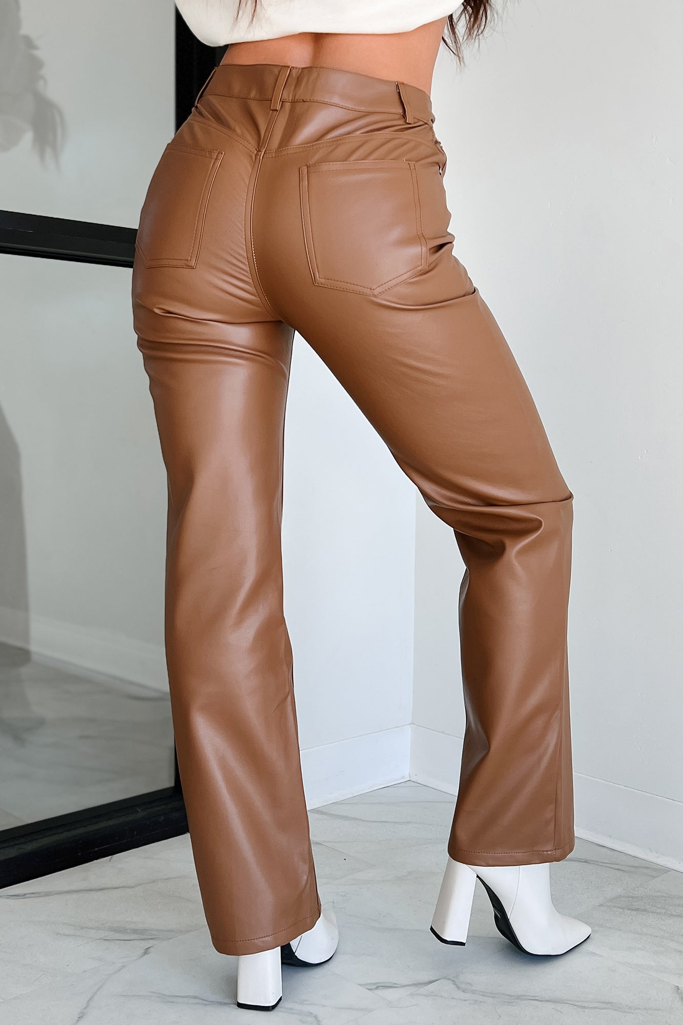 Signature Pose Faux Leather Pants (Brown)