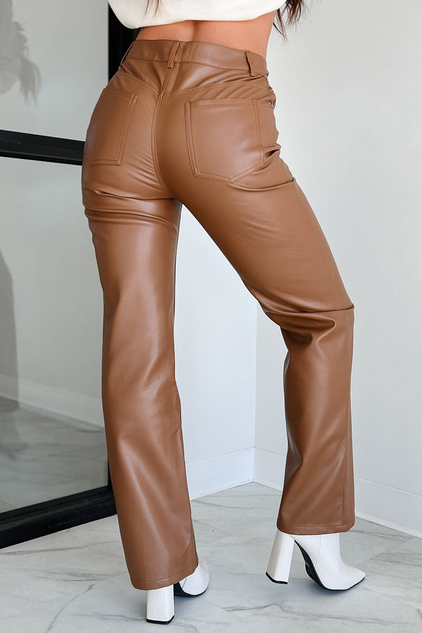 Signature Pose Faux Leather Pants (Brown) - NanaMacs