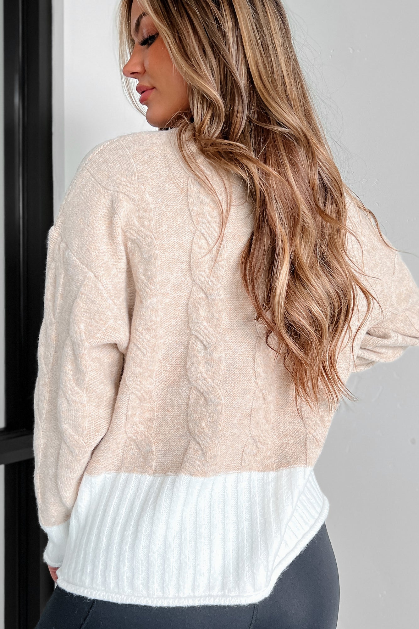 Anything Is Possible Mixed Knit Colorblock Cardigan (Taupe/White) - NanaMacs