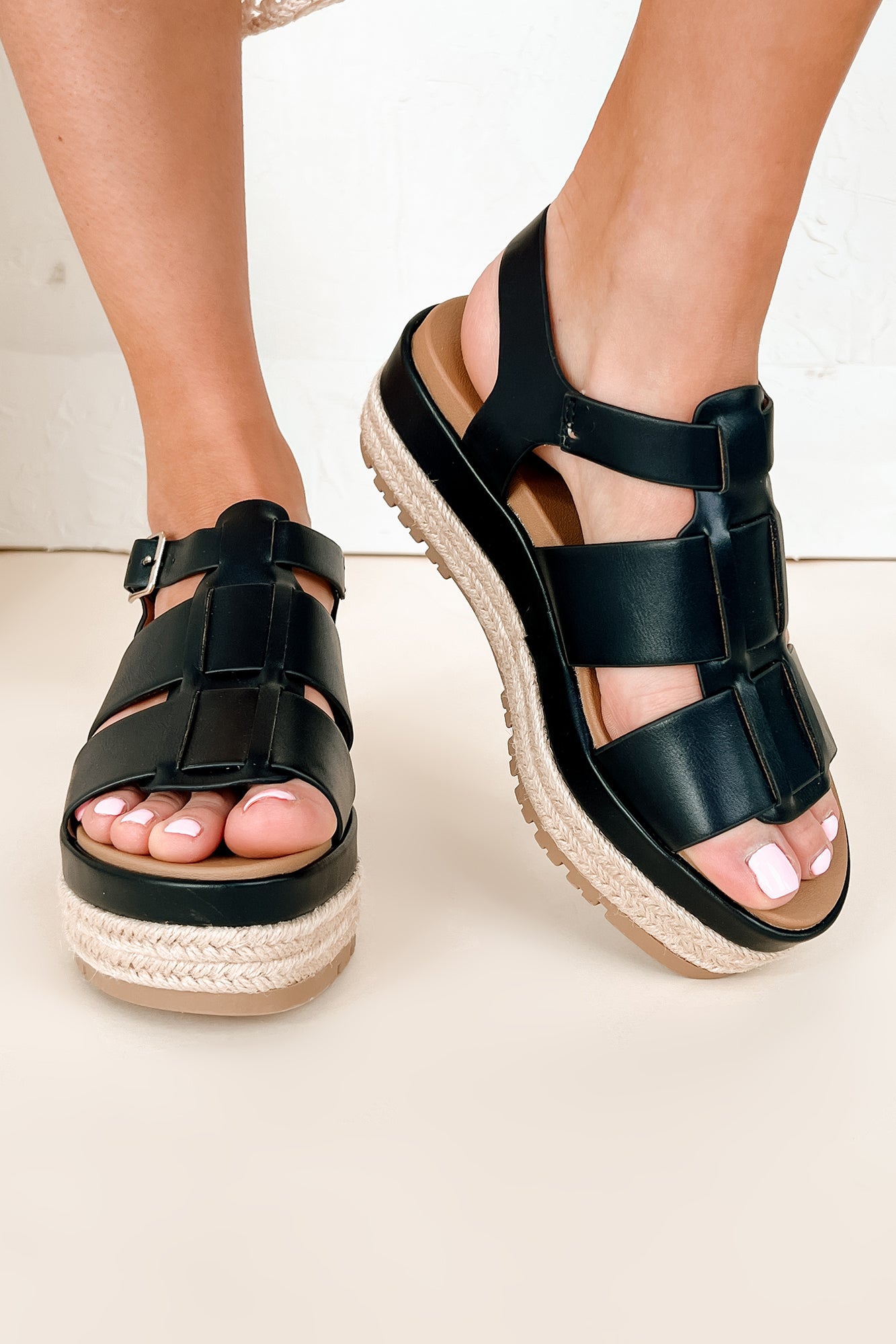 Summer Excursion Platform Fisherman Strap Sandals (Black) - NanaMacs