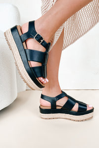 Summer Excursion Platform Fisherman Strap Sandals (Black) - NanaMacs