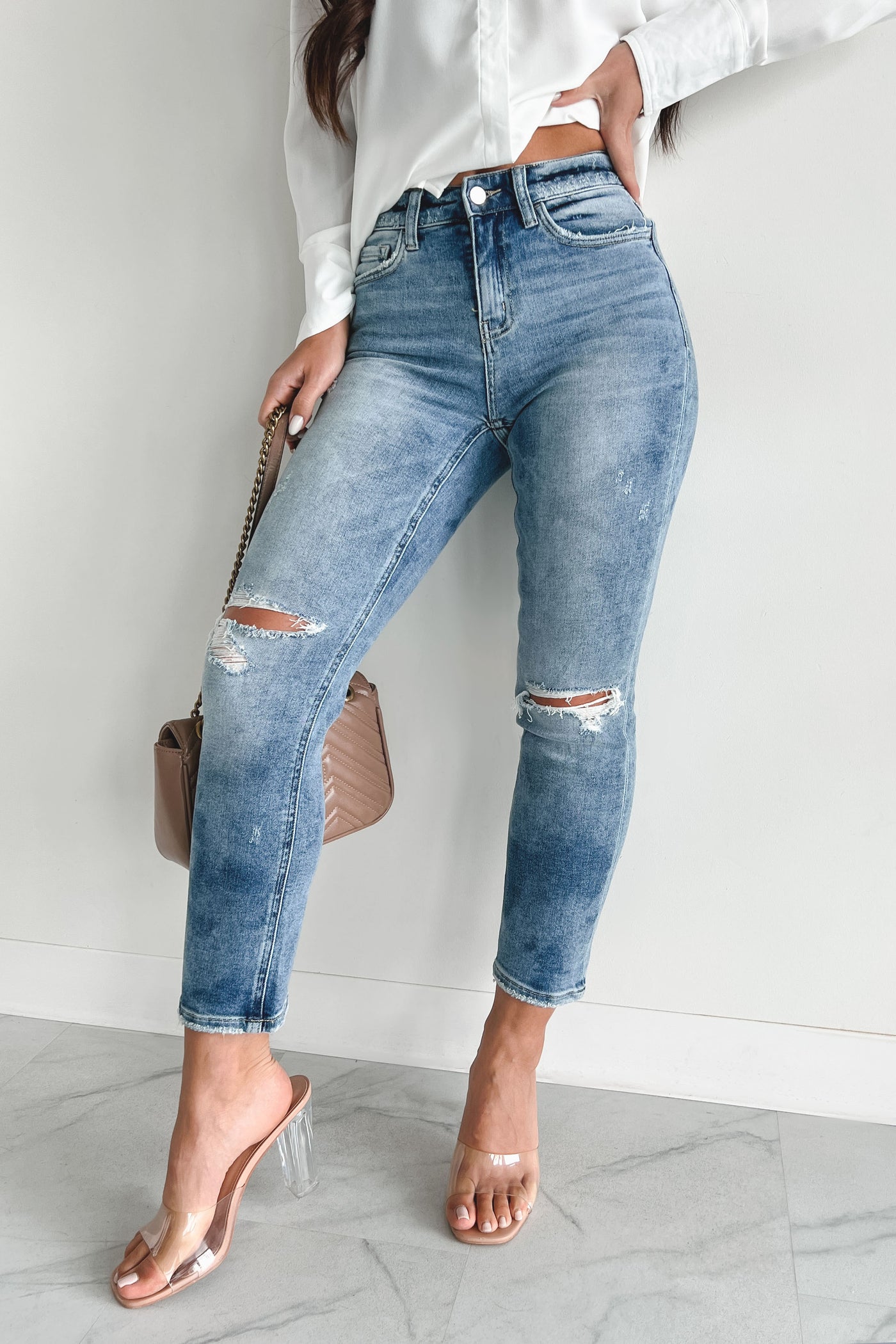 Minda Mid-Rise Distressed Flying Monkey Crop Straight Jeans (Medium) - NanaMacs