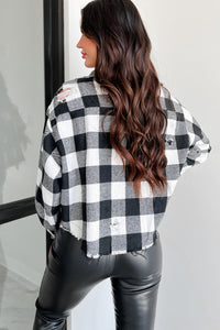 Toughen Up Destroyed Plaid Top (White/Black) - NanaMacs