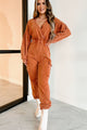 Capable Of Anything Mineral Wash Surplice Jumpsuit (Burnt Orange) - NanaMacs