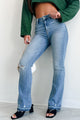 Lost Cause Mid-Rise Vintage Wash Distressed Flare Jeans (Vintage) - NanaMacs