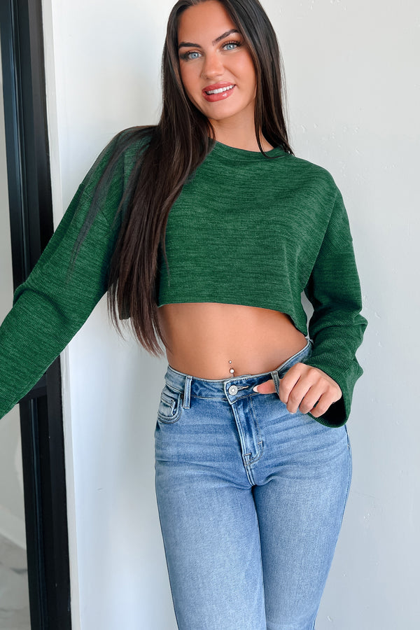 Conquering Fears Long Sleeve Crop Top (Green) - NanaMacs