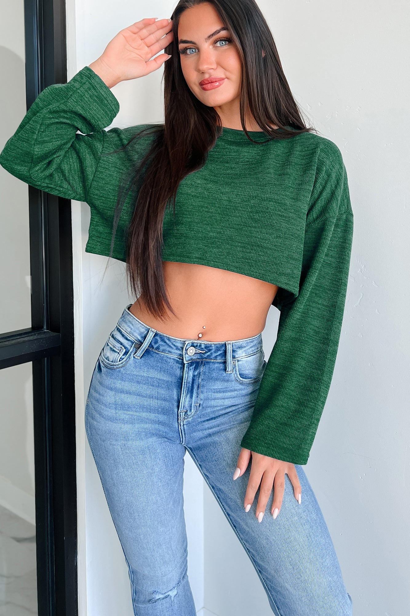 Conquering Fears Long Sleeve Crop Top (Green) - NanaMacs