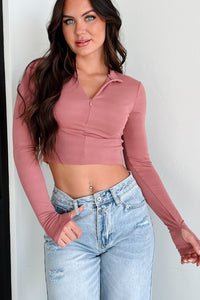 Smiles For Miles Half-Zip Long Sleeve Top (Rose) - NanaMacs