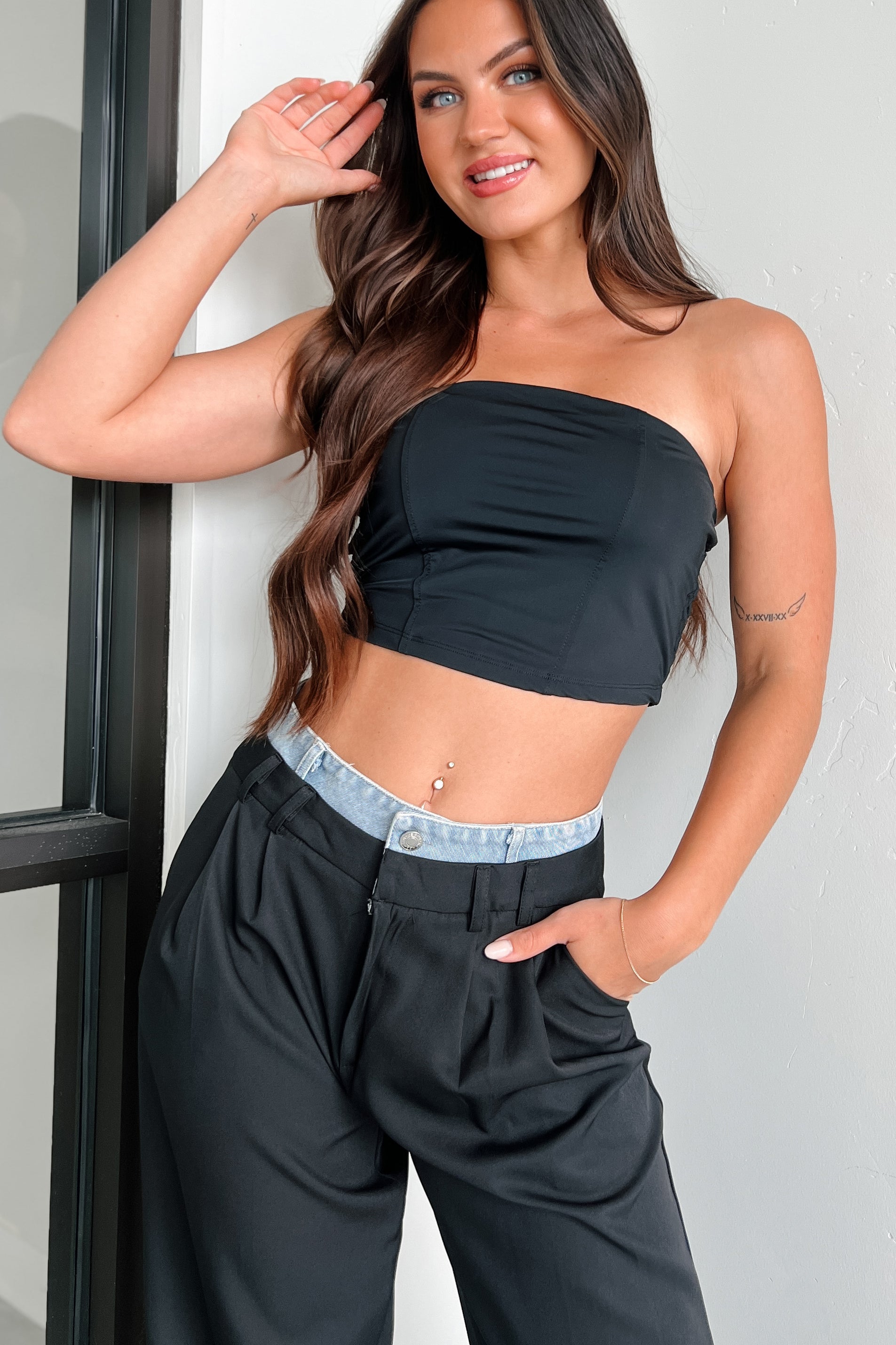 Austin Smocked Back Padded Bandeau Top (Black) · NanaMacs