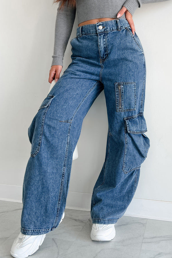 Summit Baggy Cargo Jeans (Dark Denim) - NanaMacs