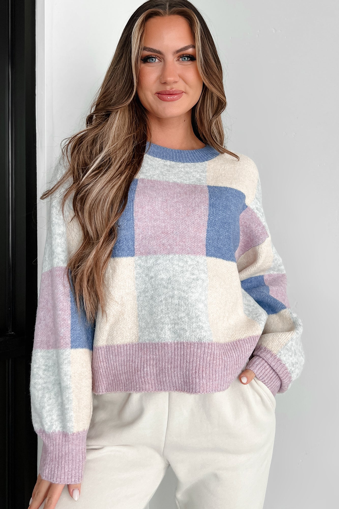 Solving The Puzzle Colorblock Sweater (Blue Multi) - NanaMacs