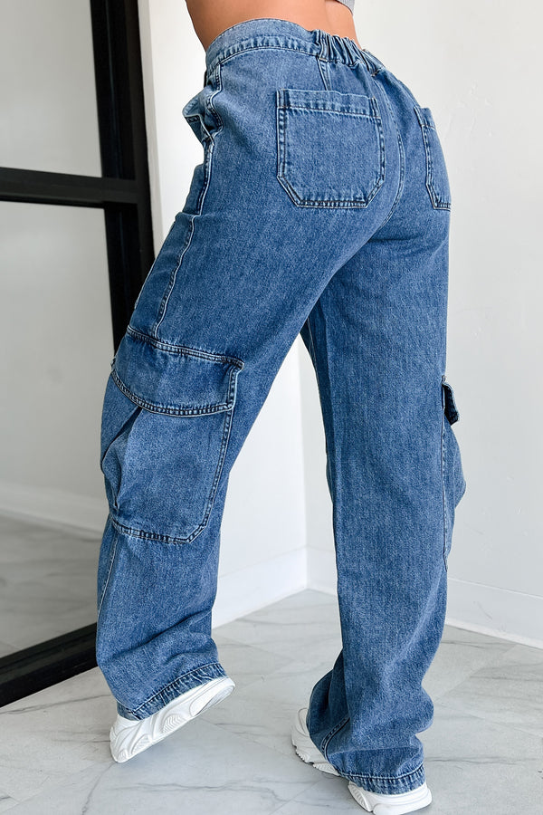 Summit Baggy Cargo Jeans (Dark Denim) - NanaMacs