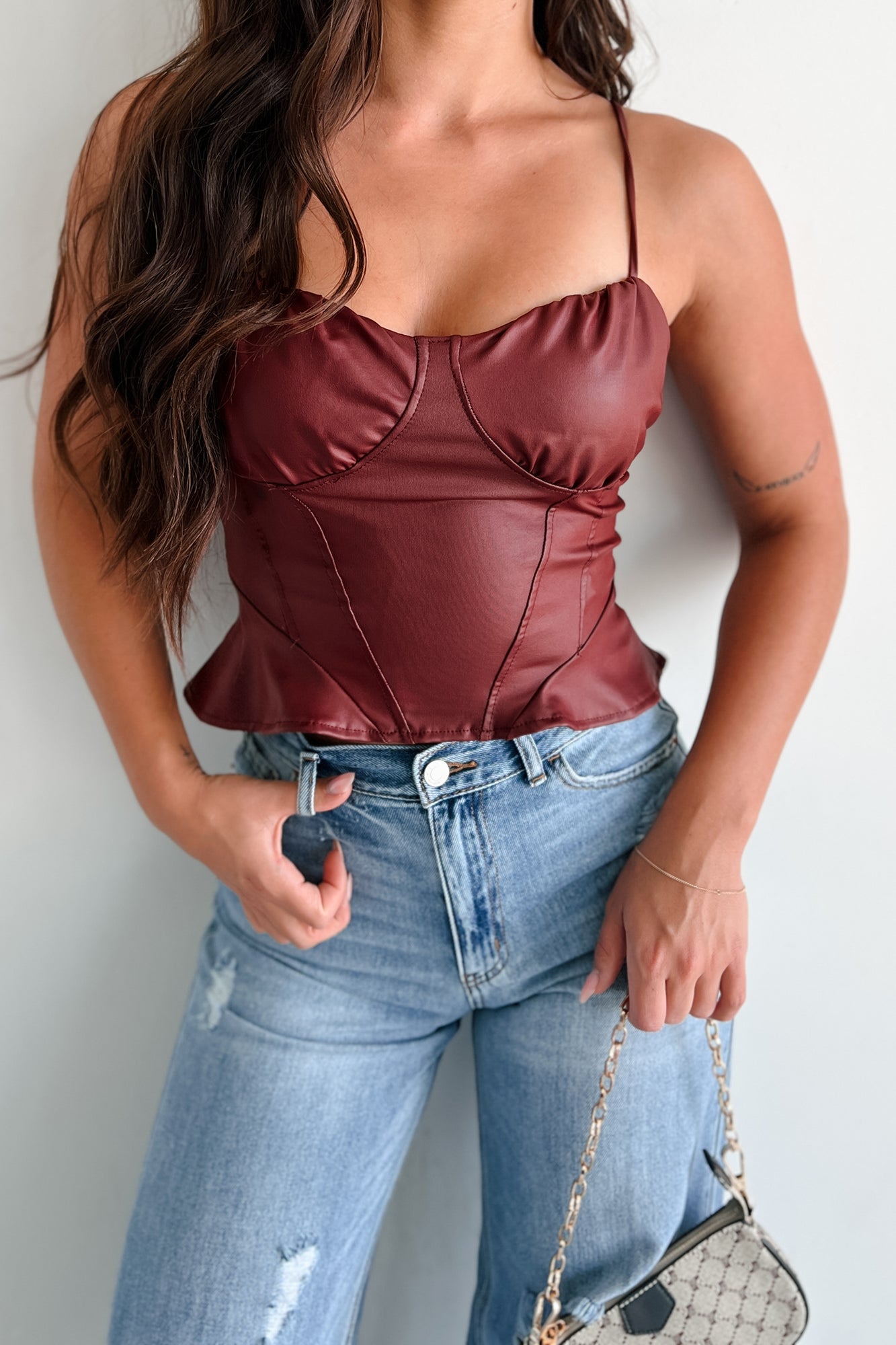 Bad Influences Faux Leather Tank Top (Maroon)