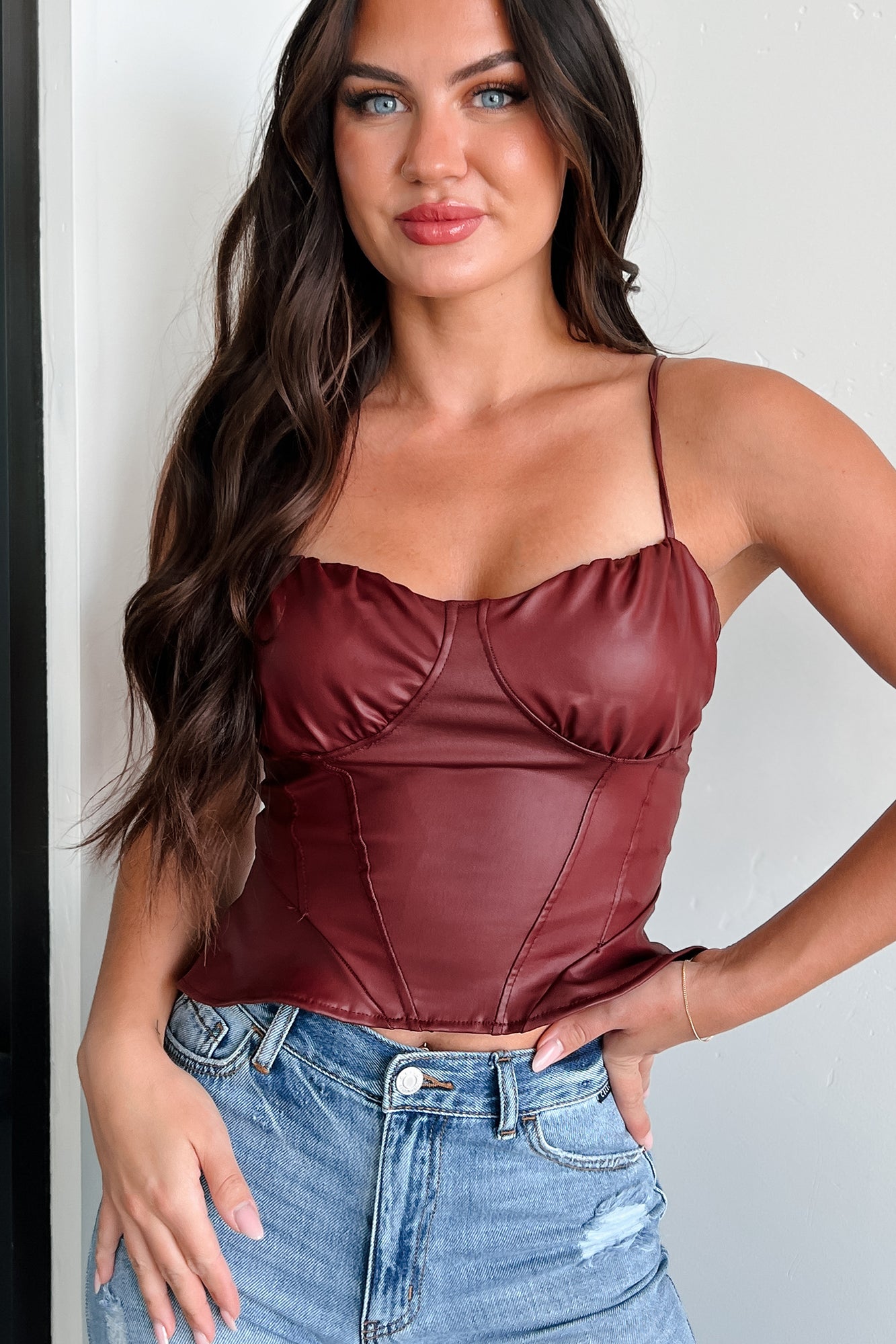 Bad Influences Faux Leather Tank Top (Maroon)