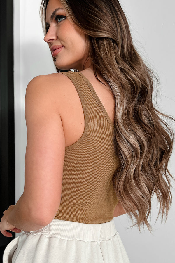 No Judgement Here Ribbed Tank Bodysuit (Mocha) - NanaMacs