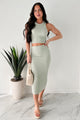 Sew Up The Deal Ribbed Tank Top & Midi Skirt Set (Desert Sage) - NanaMacs