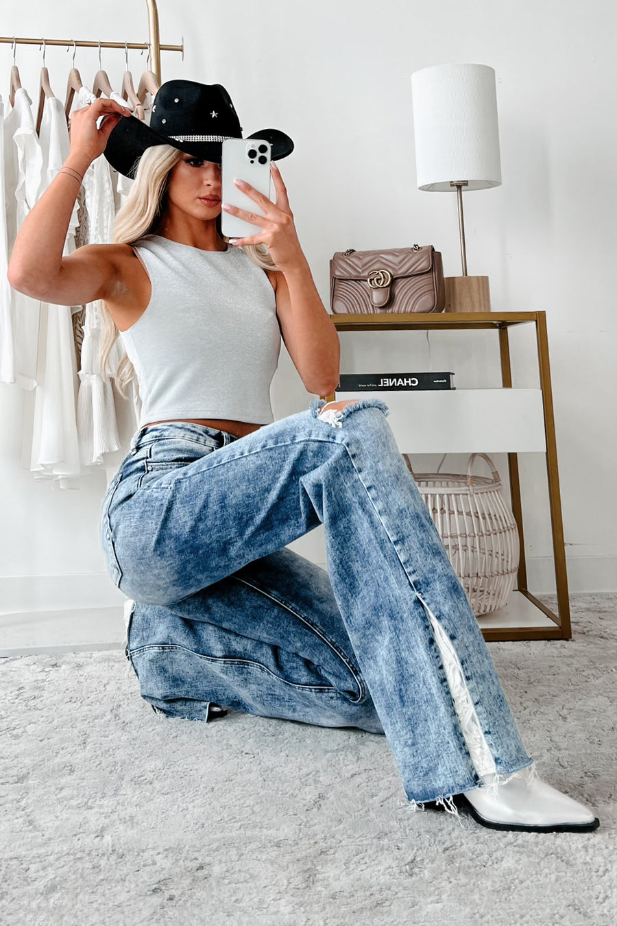 Rhonda Risen High Rise Split Hem Straight Leg Jeans (Medium) - NanaMacs