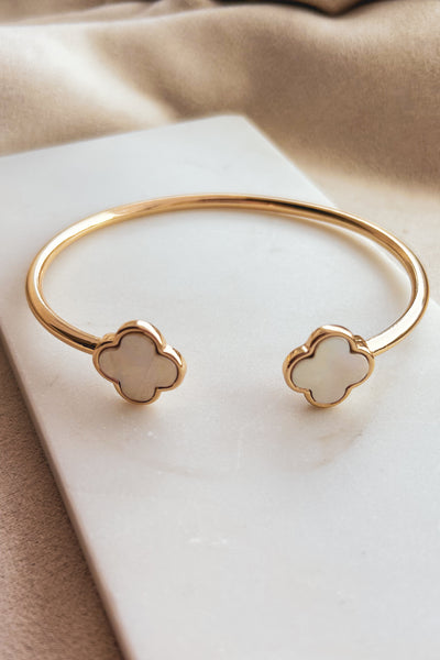 Simplistic Harmony Double Clover Metal Cuff Bracelet (Gold) - NanaMacs