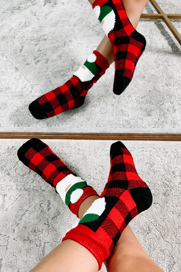 Doorbuster Cozy Kringle Sherpa Lined Plaid Santa Socks (Black/Red) - NanaMacs