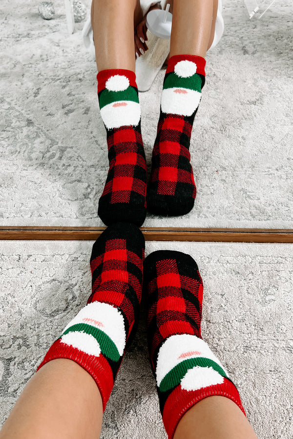 Doorbuster Cozy Kringle Sherpa Lined Plaid Santa Socks (Black/Red) - NanaMacs