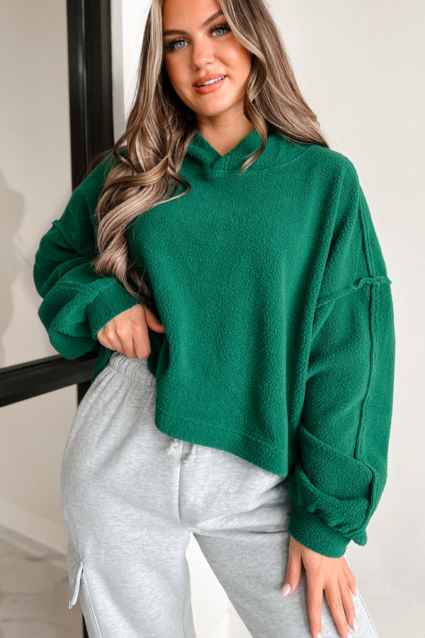 Left On Read Sherpa Fleece Crop Hoodie (Pine Green) - NanaMacs