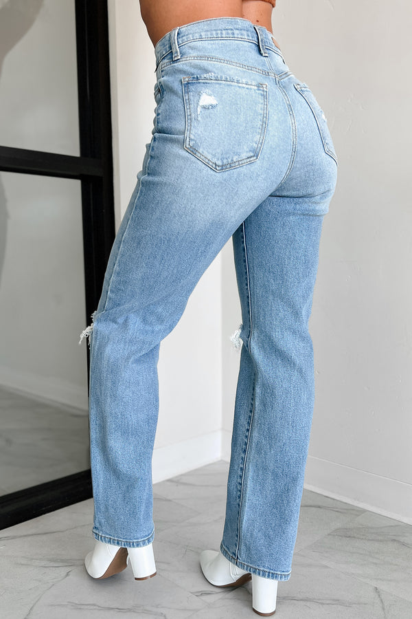 Monty High Rise Distressed Cello Dad Jeans (Light Denim) - NanaMacs