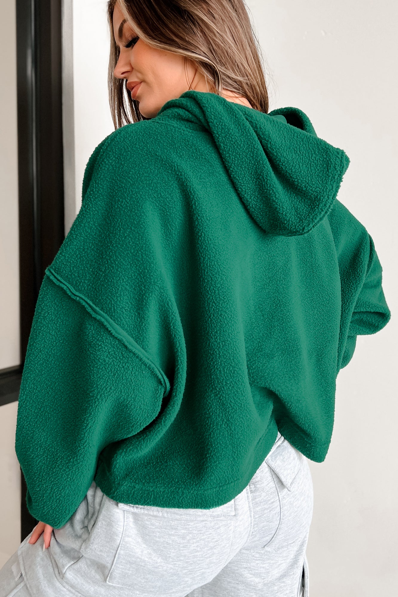 Left On Read Sherpa Fleece Crop Hoodie (Pine Green) - NanaMacs