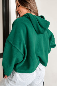 Left On Read Sherpa Fleece Crop Hoodie (Pine Green) - NanaMacs