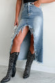 Gone Viral Frayed Hem Denim Skirt (Washed Denim) - NanaMacs