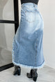 Gone Viral Frayed Hem Denim Skirt (Washed Denim) - NanaMacs